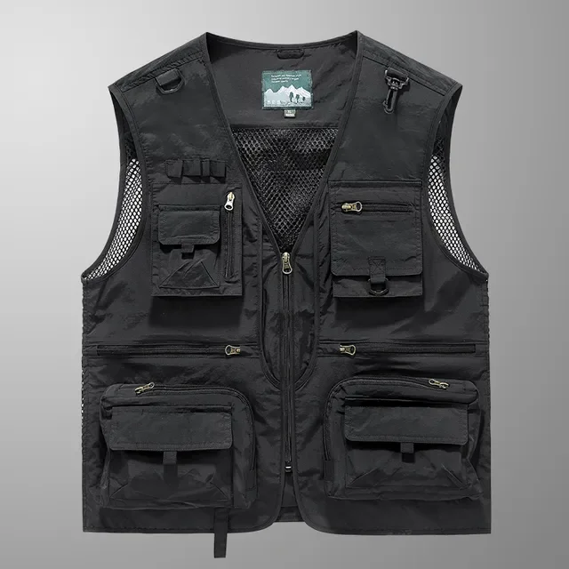 Chaleco táctico de pesca y senderismo para hombre, chaqueta sin mangas de malla para fotógrafo, 14 bolsillos, novedad de verano