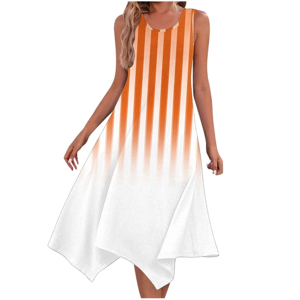 Ladies Summer Tops Impreso sin Mangas Cuello Redondo Vestido Casual para Uso Diario Y Casual