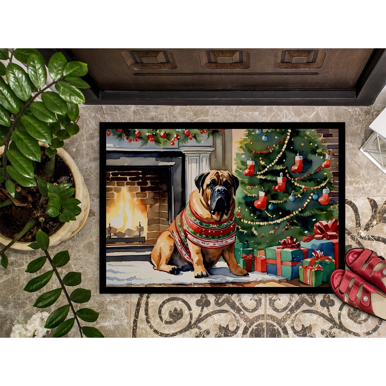 Carolines Treasures DAC2624MAT 0.15 x 18 x 27 in. Bullmastiff Cozy Christmas Doormat