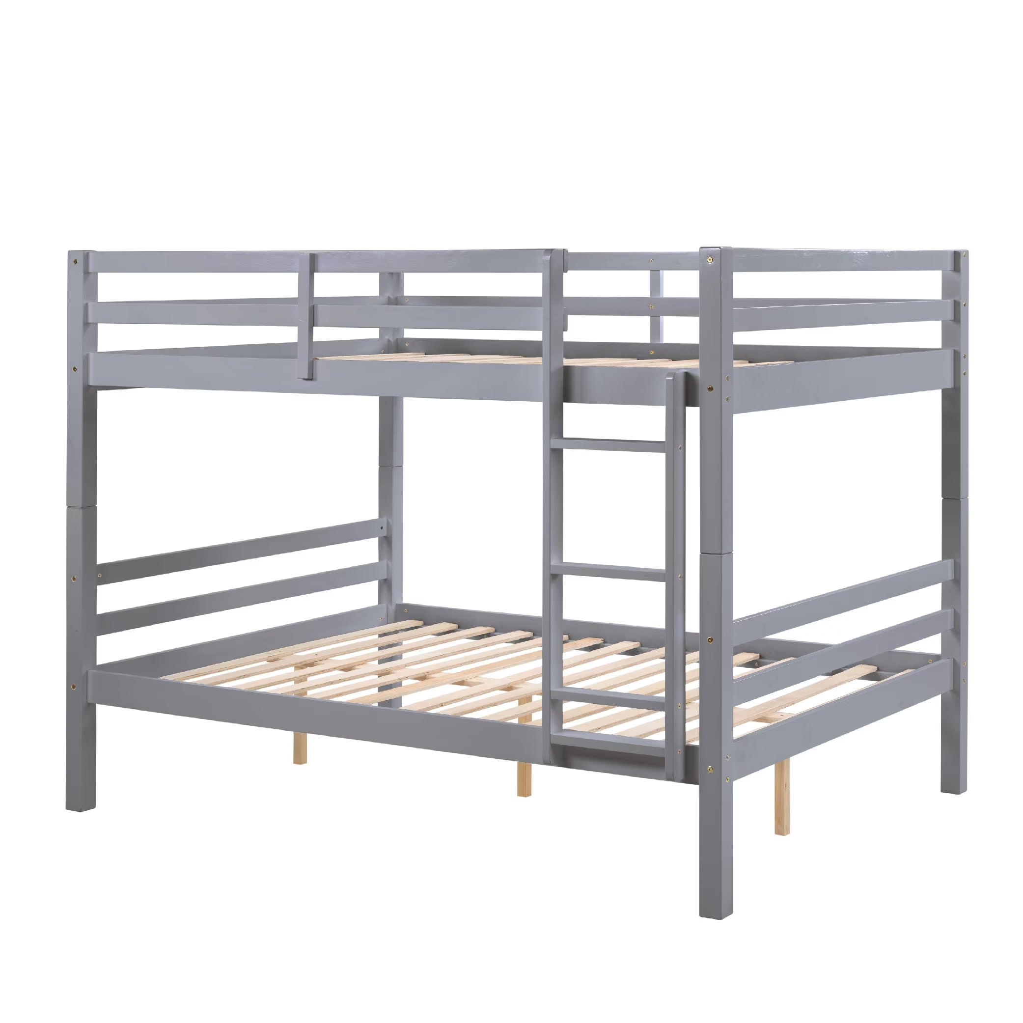 MAYEERTY Full over Full Bunk Bed with Thick Posts, Solid Wood Bed Frame with High Guardrail and Ladder, for Kids Teens Dorm Rooms, No Box Spring Needed