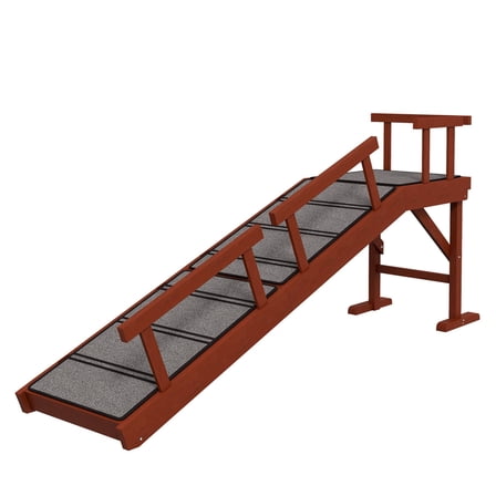 BNHHYYDS Wooden Dog Ramp with Removable Guardrails, Non-Slip Surface, 60" Long, Brown