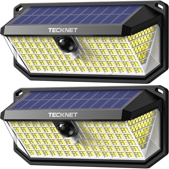 TECKNET 416 LED Solar Lights Outdoor Waterproof, 300° Angle & 3 Lighting Modes Motion Sensor Outdoor Lights, 2 Pack Solar Powered Flood Wall Lights IP66 for Home Patio Fence Yard Deck Garage Street