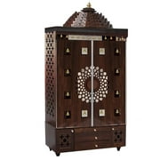 Customized Wooden Desginer Mandir With Round Carved Tomb And LED Lights / Mandir For Home And Office / Pooja Mandapam / Temple With Doors
