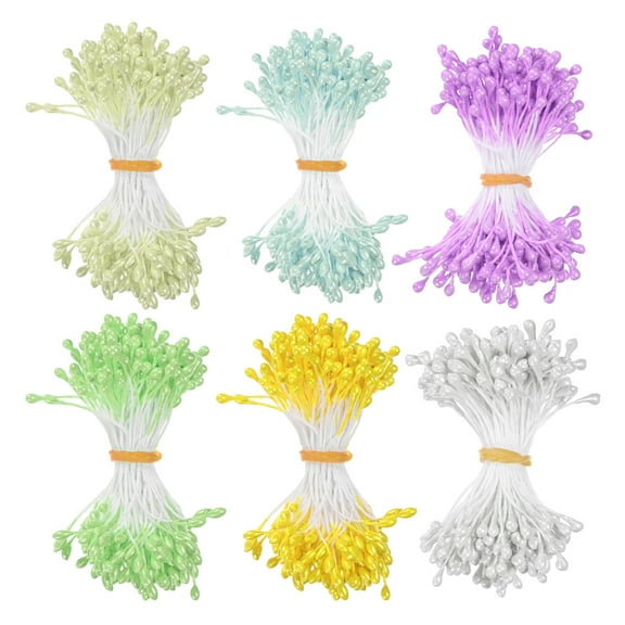 Uxcell 900-Pack Flower Stamens for Crafts, 5mm Double Heads Artificial Pearl Floral Pistil for DIY Making[White and Five Colors]