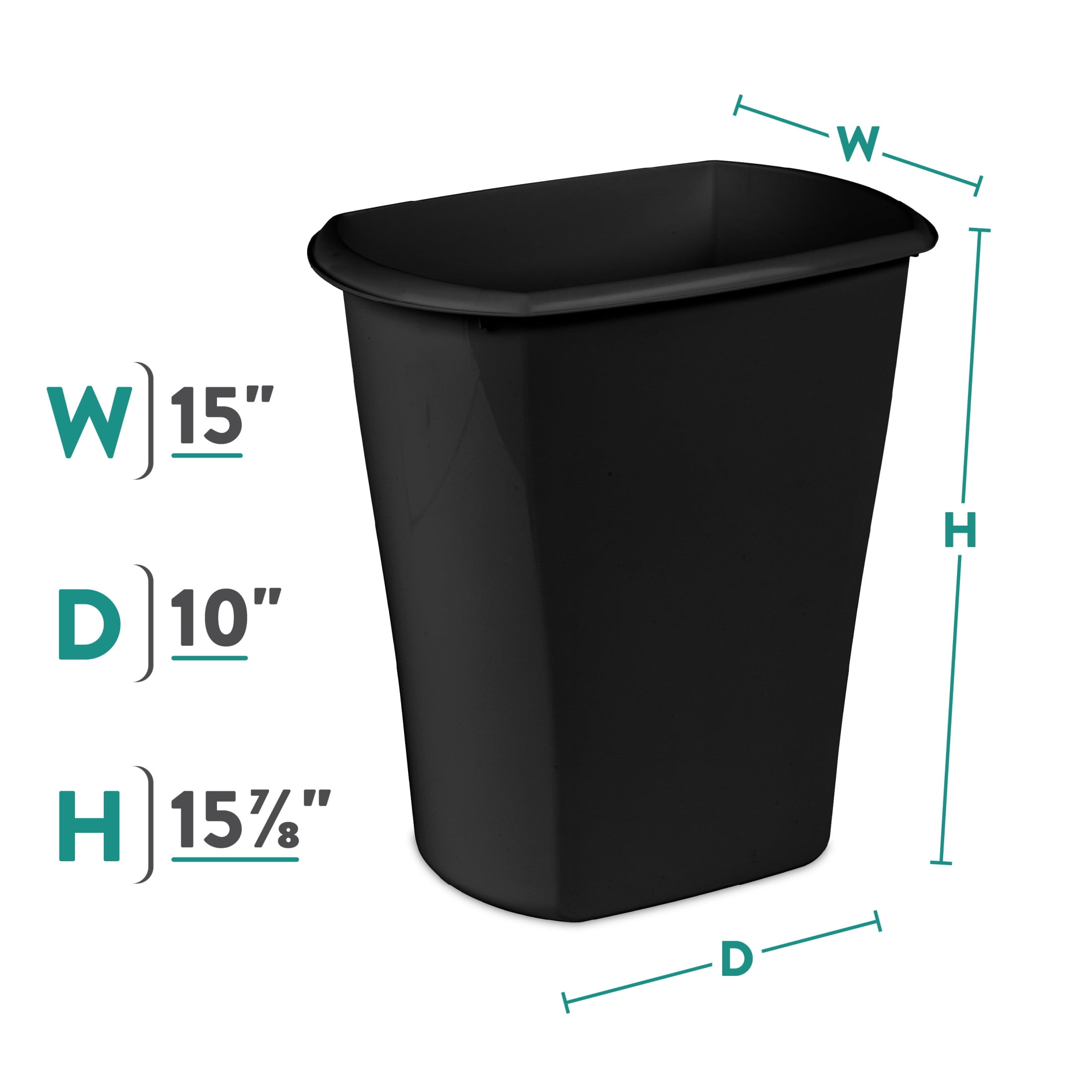 Sterilite Bathroom Trash Can, 5.5 Gallon Small Plastic Garbage Bucket Bin with No Lid, Black