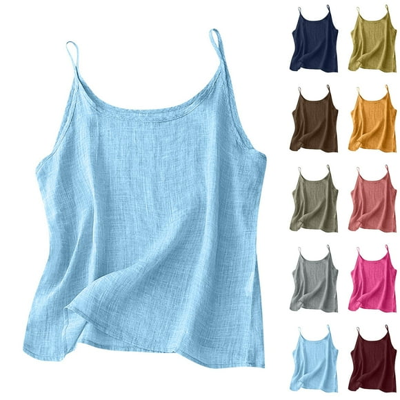 Oksale Linen Tank Tops for Women Lightweight Cozy Spaghetti Strap Tanks Loose Breathable Camisole Red M