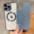 thumbnail image 2 of Compatible with iPhone 15 Pro Magnetic Glitter Case, Luxury Plating Cute Bling Clear Phone Case, Compatible with MagSafe for Women Girls with Camera Protector Back Cover - Light Blue, 2 of 10