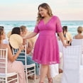 thumbnail image 2 of Agnes Orinda Women's Plus Size Formal Dress Cocktail Party Wedding V Neck Lace Swing Midi Dresses 2X Hot Pink, 2 of 8