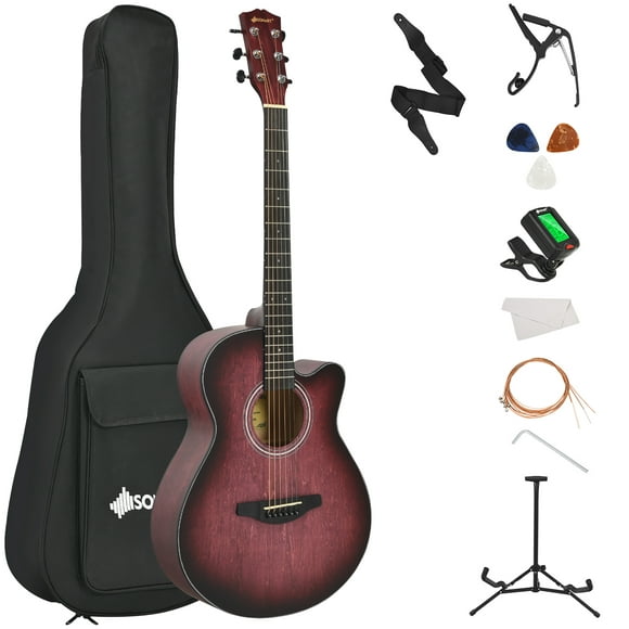 Sonart 40'' Full Size Cutaway Acoustic Guitar Starter Guitarra Bundle Kit Red
