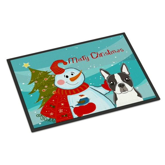 Snowman with Boston Terrier Door Mat