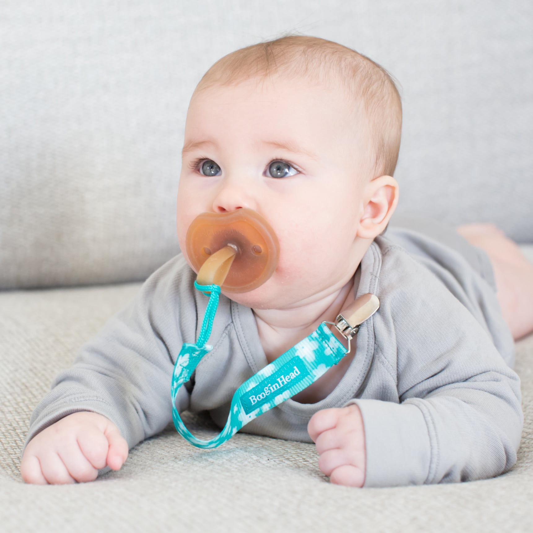 BooginHead Universal Pacifier Clip, Infant Toddler Boys and Girls, Teal Flowers