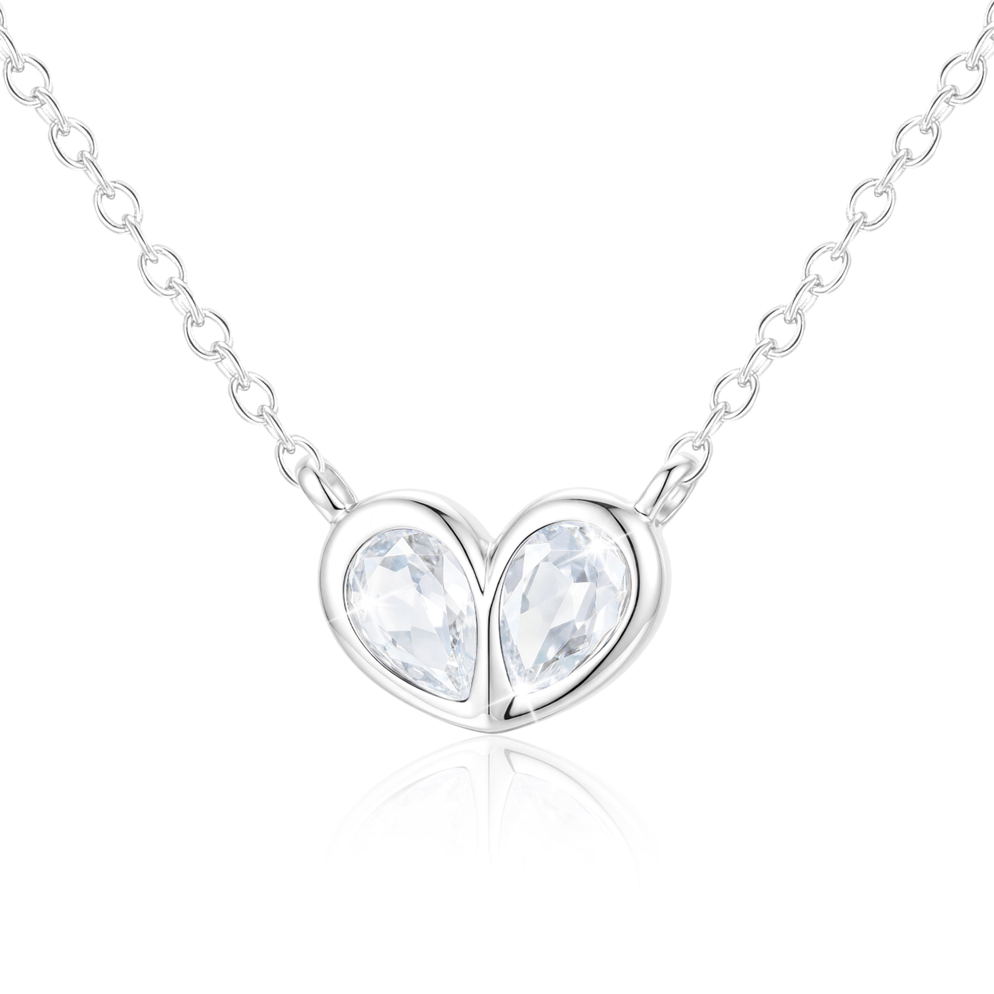 APSVO S925 Sterling Silver Plated Love Heart Necklaces for Women Teen Girls April Birthstone Pendant Chain with CZ Crystal Birthday Jewelry Gifts