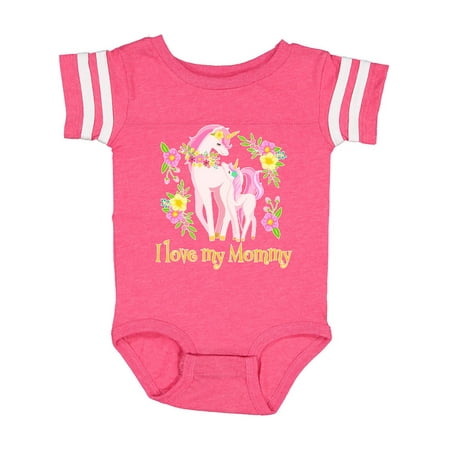 

Inktastic I Love My Mommy Unicorn with Pink and Yellow Flowers Gift Baby Boy or Baby Girl Bodysuit