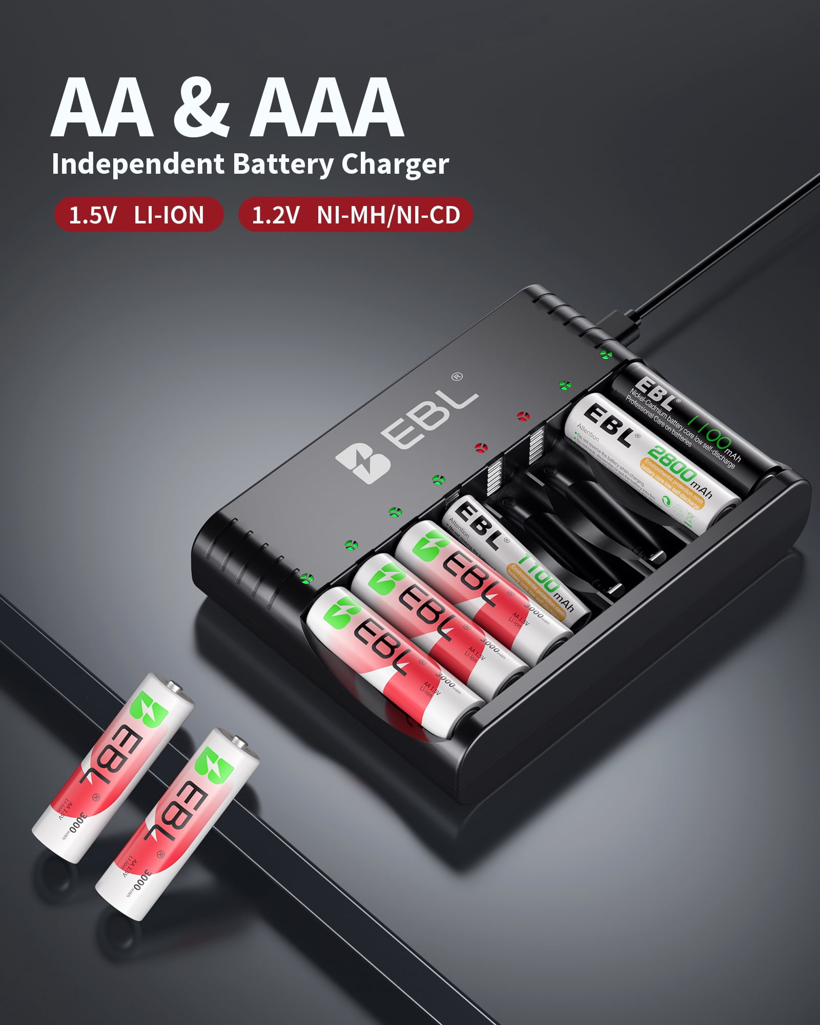 8pcs 3000mwh AA 1.5V Li-ion Rechargeable Batteries +  8 Slots LCD Charger for 1.2V & 1.5V AAA &AA Rechargeable Batteries