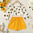 thumbnail image 2 of 13Y Big Girls Clothes 14Y Girls 2PCS Summer Outfits Set Flower Print Off-the-shoulder Big Girls Long Sleeve Suspender Top Shorts Set White, 2 of 7
