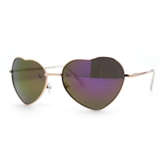 Iconic Color Mirror Heart Shape Metal Rim Peacenik Love Sunglasses Gold Purple Mirror