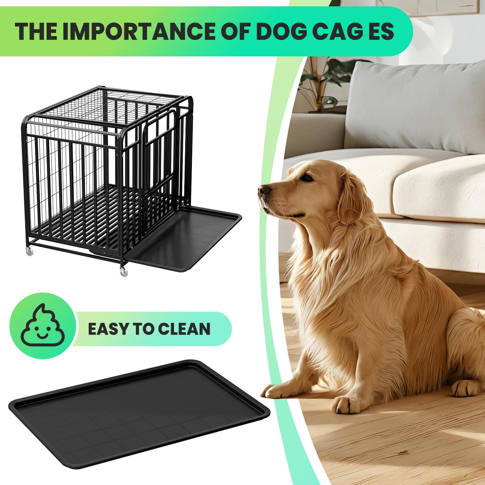 38" Dog Crates, Folding Metal Dog Cage, Heavy Duty Indestructible Dog Crate with Wheels, Dog Kennel Indoor for Multi-Pet Home & Grooming Shop