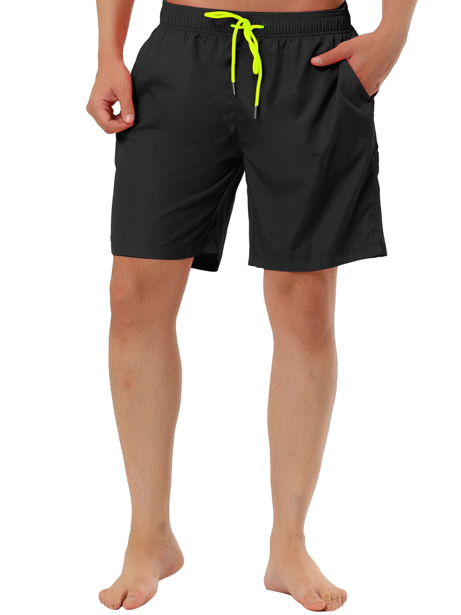 Unique Bargains Men's Summer Holiday Beach Drawstring Waist Mesh Lining Swim Shorts 30 Black