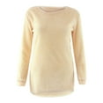 thumbnail image 4 of Dyfzdhu Fuzzy Tops for Women Plus Size Solid Long Sleeve Loose Thermal Fleece Crewneck Sweatshirts Beige, 4 of 5