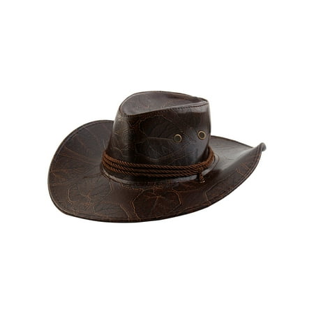 Unisex Faux Leather Adjtable Neck Strap Western Style Sunhat Cowboy Hat