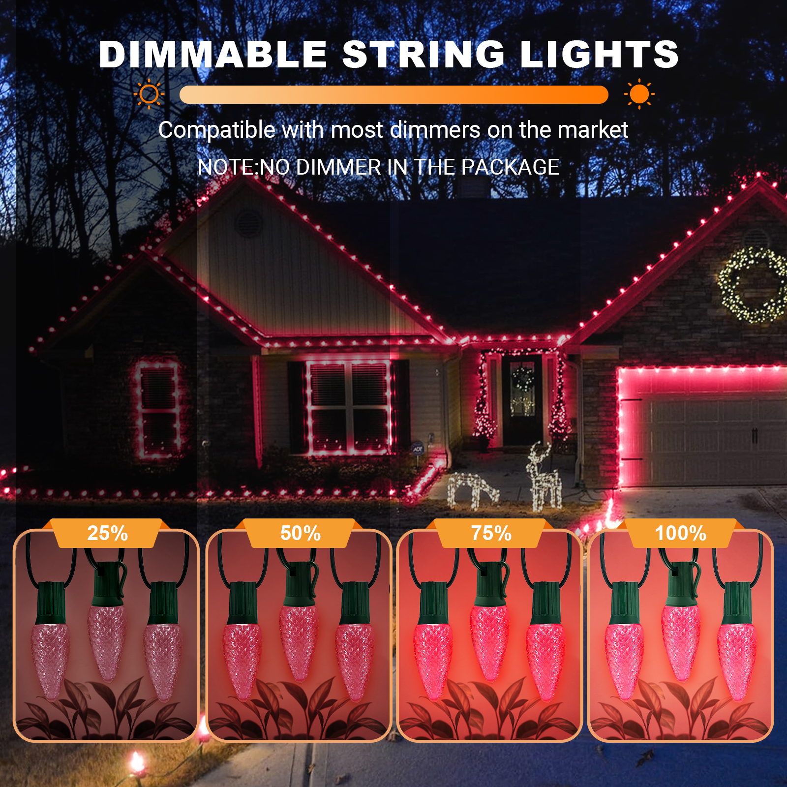 LAMPHOME Pink C9 Christmas String Light Outdoor, 25FT Shatterproof LED for House Rooflines & Pathways, Connectable Waterproof Vintage Christmas Light for Tree, Yard, Patio, Porch, Garden