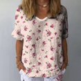 thumbnail image 1 of YLHFASHION Chemise à Manches Courtes pour Femmes en Coton et Lin à Motif Floral, Col en V, Clause, Rabais de 50 % Liquidation T-shirt à Manches Courtes pour Femmes, 1 of 5