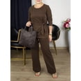 thumbnail image 6 of Women'S 2 Piece Outfits Suit Set Top Flared Pants Sets Business Pantsuits Brown [In Stock] 4XL, 6 of 7