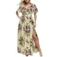 thumbnail image 1 of Ketyyh-chn99 Robes Femmes 2024 Robe d'Été Robe Extensible Encolure Carrée Plissée Évasée Boho Robe d'Été Jaune,4TG, 1 of 5