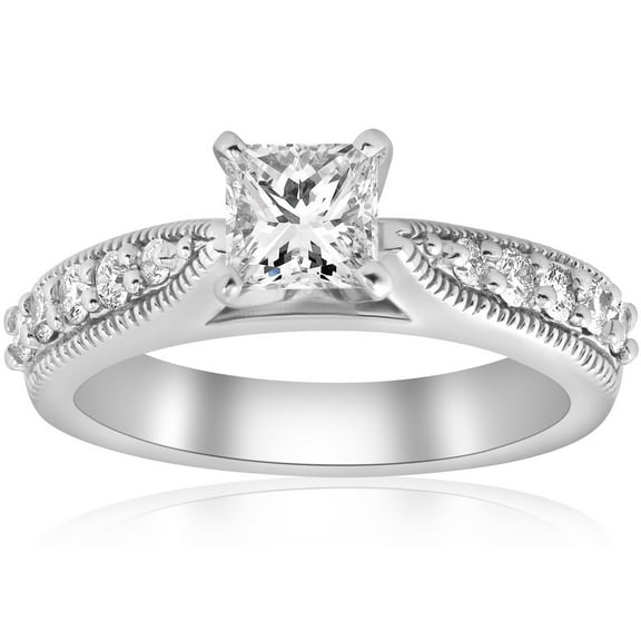 Empire Jewel Elegant 1.2 Ct Princess Cut Diamond Engagement Ring - Lab Created Simulated Diamond - 14K White Gold Over - Ideal for Weddings, Anniversaries, or Special Gifts for Her - Proposal Ring