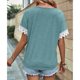 thumbnail image 4 of Camiseta de verano para mujer, holgada, de manga corta, con escote en V y ribete de encaje, diseño entrecruzado, azul lago, talla M, 4 of 6