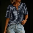 thumbnail image 5 of Aezemi Women Striped Button Shirts Pullover Loose Fit Short Sleeve Summer Daily Home Fashion Tees Baggy Outdoor Work Walking All Match Soft Casual Tops S, 5 of 7