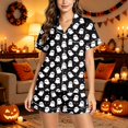 thumbnail image 2 of Cute Halloween Pjs Set for Women Lovely Ghost Pumpkin Printed Collar Short Sleeve Shirt With Elastic Shorts Smooth Milk Silk 2 Piece Set Halloween Party Loungewear Gift, 2 of 6