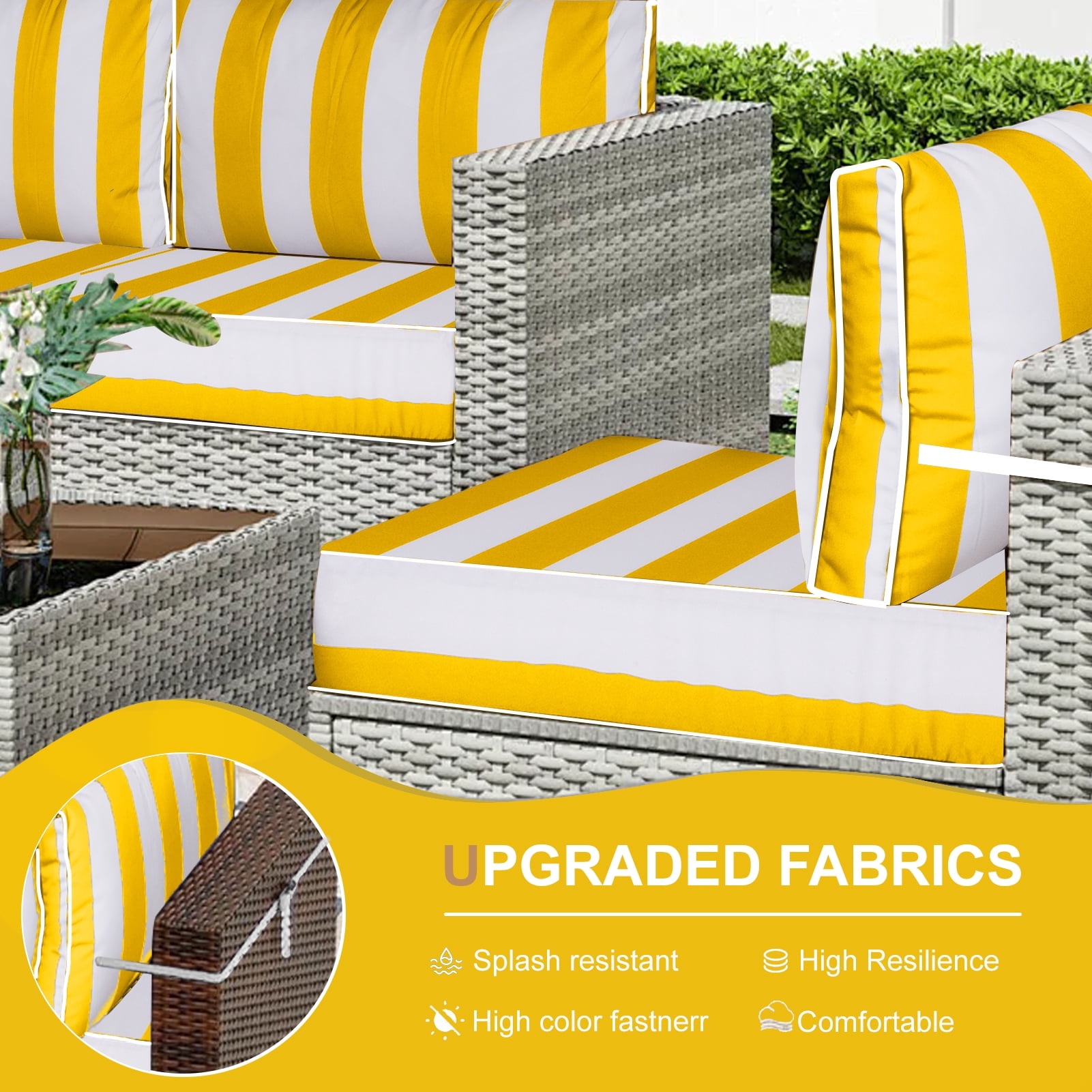 XXLYY Outdoor Replacement Cushions for Patio Furniture, 14 Piece Patio Sectional Cushions, 4" Water-Resistant Replacement Sofa Cushions Fits 6-seat Rattan Conversation Set