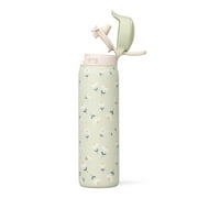 Ello Flip & Fill 22oz Insulated Stainless Steel Water Bottle, Leak-Proof Straw Lid, Green Daisies
