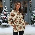thumbnail image 2 of SCRAWLGOD Christmas Highland Cow Holly Star Print Beige Women's Casual Long Sleeve Tops Crewneck Sweatshirts Drop Shoulder Cozy Trendy Loose Fit Pullover with Pockets for Running Shopping, M, 2 of 6