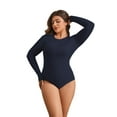 thumbnail image 3 of POSESHE Women's Plus Size Long Sleeve Bodysuit,Slim Fit Crew Neck Tops Cotton Bodysuit for Women,Navy Blue,Size 1XL, 3 of 8