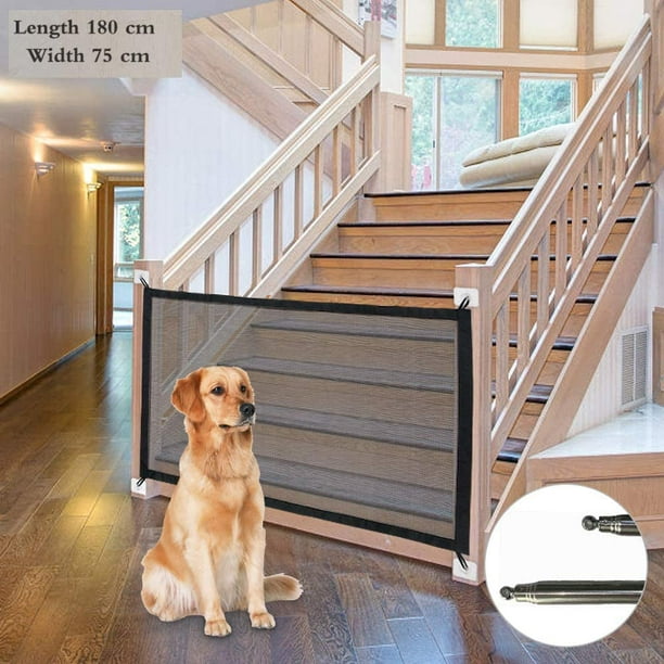 Puerta de seguridad extensible para perros, puerta retráctil para mascotas, barrera para mascotas, barrera para perros, puerta para escaleras, puerta mágica para perros (L-180 * 75)