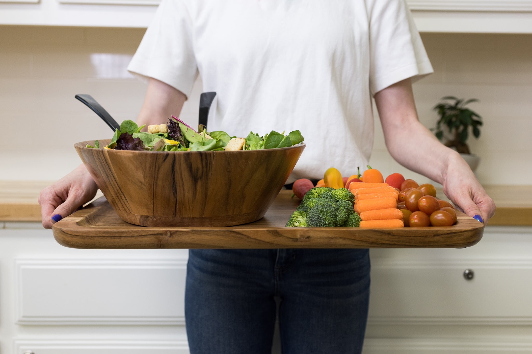 Better Homes & Gardens- Acacia Wood Large Angled Serving Bowl, Natural Finish