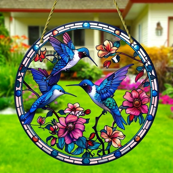 AatoeaX Charming Hummingbird - Floral Transparent Acrylic Hanging Window Accent - Lively, Simple - mount, for Home/Garden