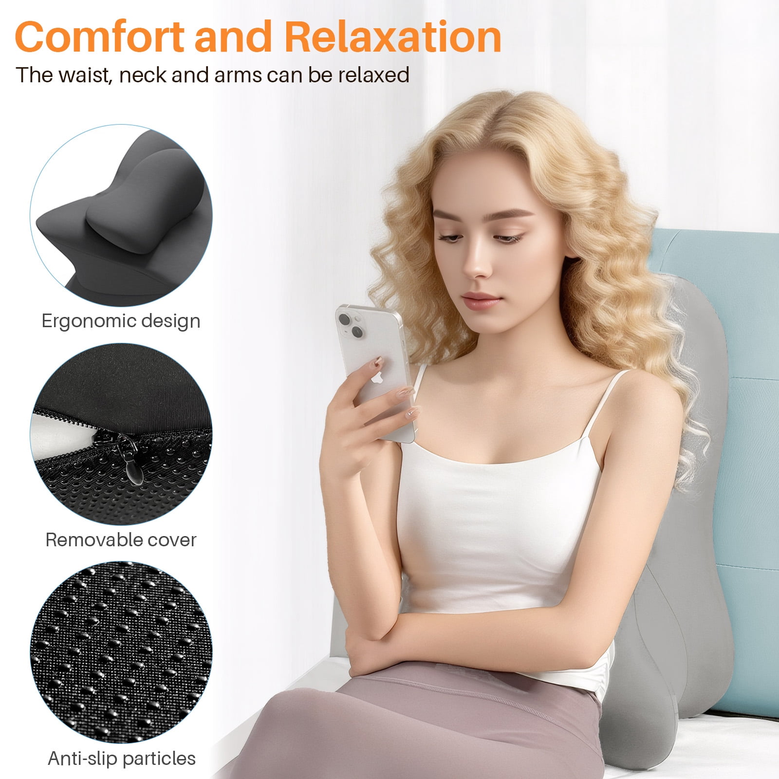 Eurhowing Ergonomic Memory Foam Wedge Pillow for Adults, Back Neck Shoulder Pain Relief, Adjustable Headboard Support for Sleeping, Reading, Reclining Bed Pillow, Gray