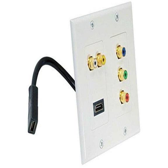 Pyle Home PHDK1 Dual HDMI   2 RCA   3 RCA Wall Plate with Pigtail Back Plug for Easy Installation