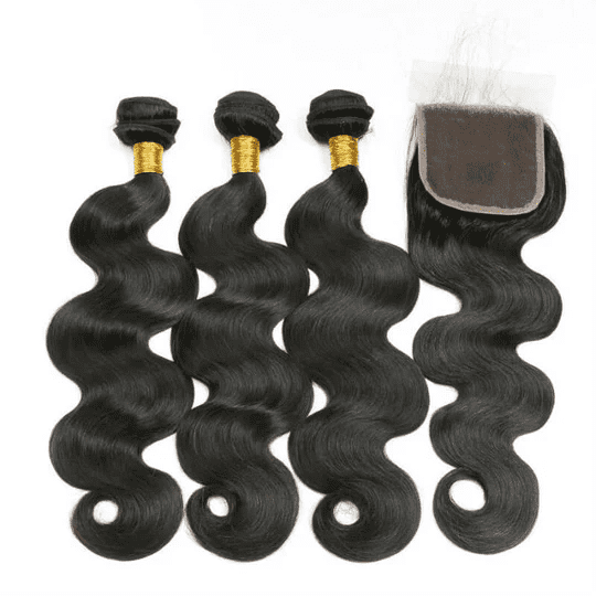 USTAR 4x4 Lace Closure 14 Inch with 3 Bundles Brazilian Virgin Human Hair 14 16 18 Inch, Body Wave Natural Black for Black Women Deal