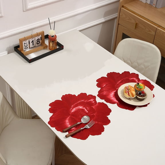 ToyKingdee Noctiflorous Round Faux Leather Placemats Waterproof Wipeable Heat Resistant Tablemat for Dining Table Kitchen Non Slip Washable Oilproof Table Place Mat