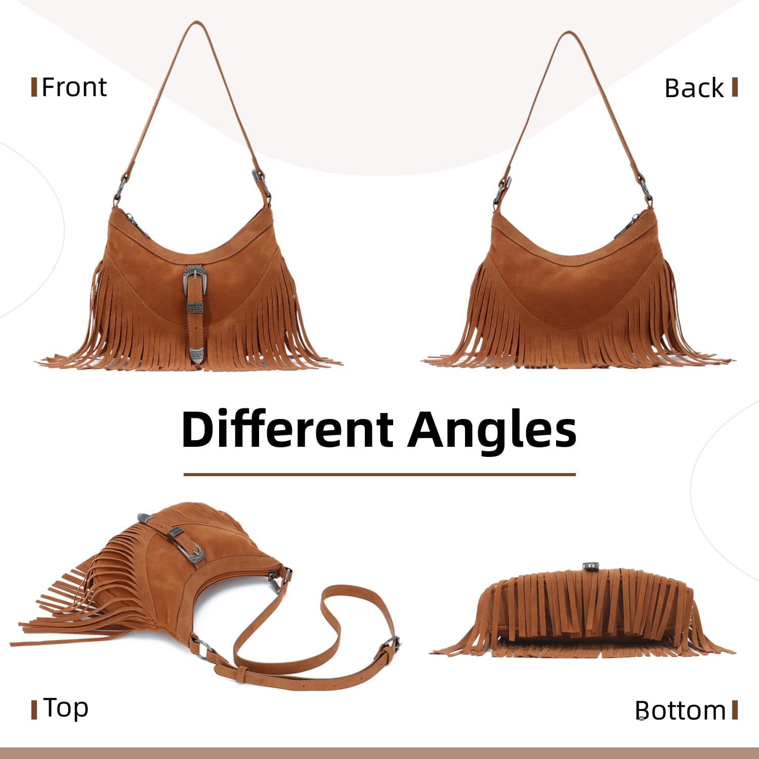 Fringe Hobo Purse for Women Tassel Shoulder Bag Vintage Suede Handbag Hippie Western Tassel Bag