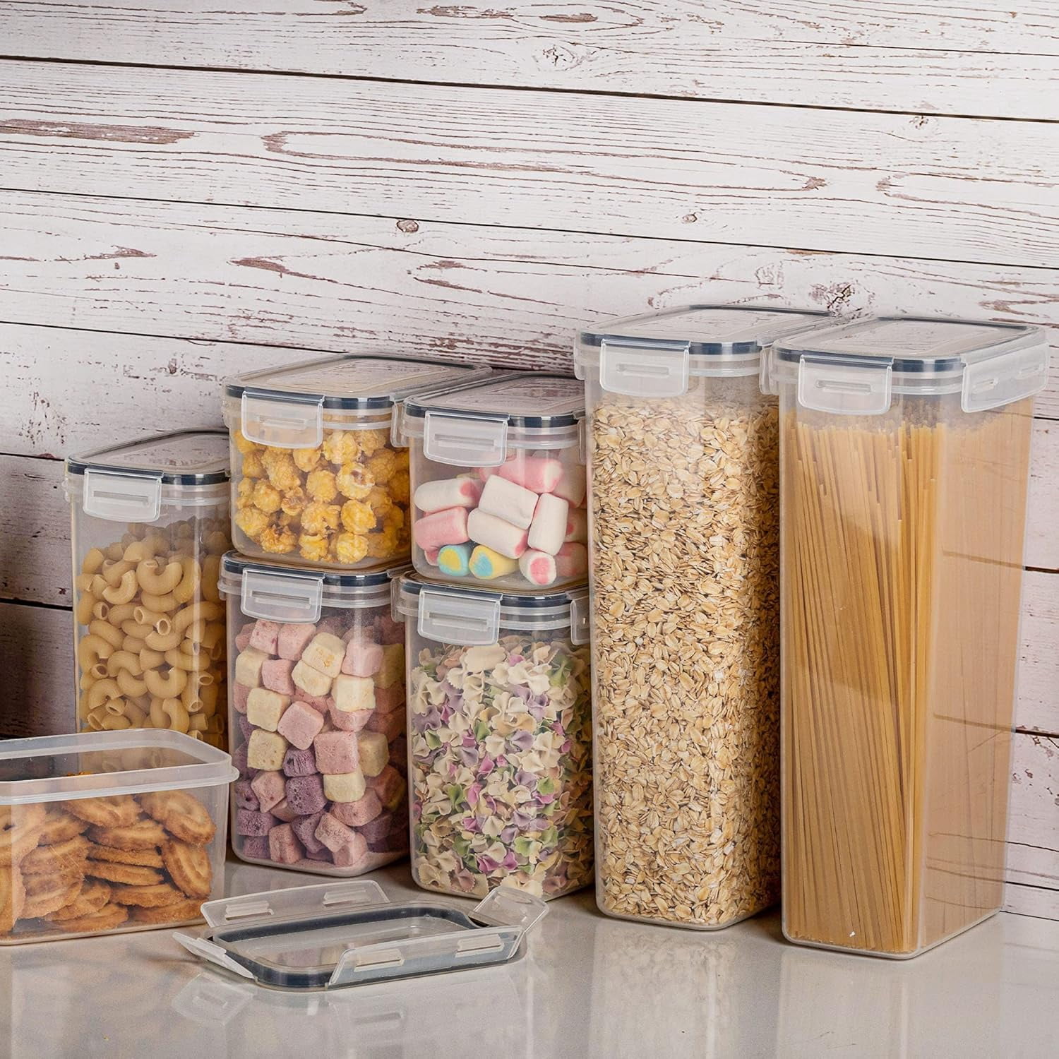 Airtight Food Storage Containers with Lids, Plastic Kitchen and Pantry Storage Jars for Cereals, Dry Food, Flour and Sugar, BPA Free