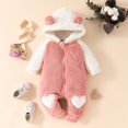 thumbnail image 3 of GYRATEDREAM Newborn Baby Infant Boys Girls Bear Onesie Baby Fleece Snowsuit Jumpsuit Hooded Footie Thick Winter Outwear 0-18M Pink-Heart, 3 of 10