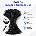 thumbnail image 2 of Kabuer Zip Ties, UV Resistant Cable Ties for Indoor and Outdoor Use,  1000 Pack of 12 inch Black, 2 of 7