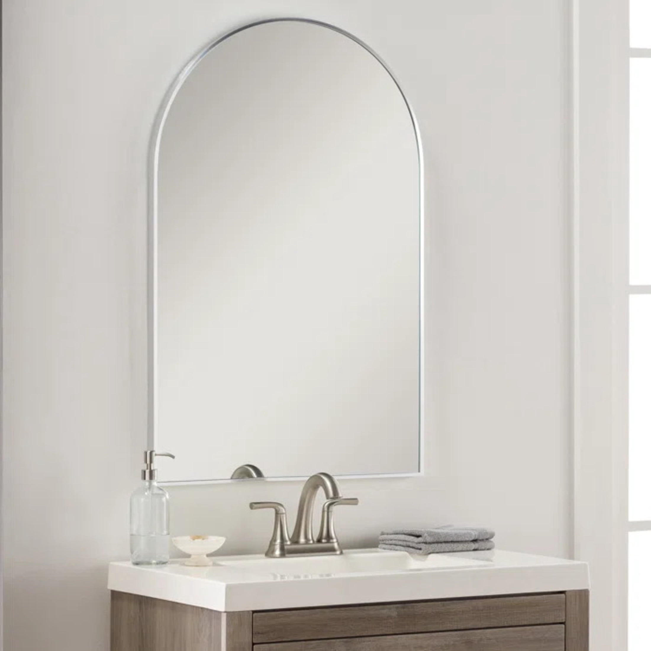 Noble House 24"x36" Arched Metal Wall Mirror, Vanity Mirror for Bathroom, Bedroom & Living Room, Silver