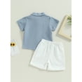 thumbnail image 4 of Suealasg Toddler Baby Boys 2Pcs Cotton Linen Shorts Set Solid Color Short Sleeve Lapel Button Down Shirt Tops and Shorts 6M 1T 2T 3T 4T Kids Boys Summer Clothes Set, 4 of 9