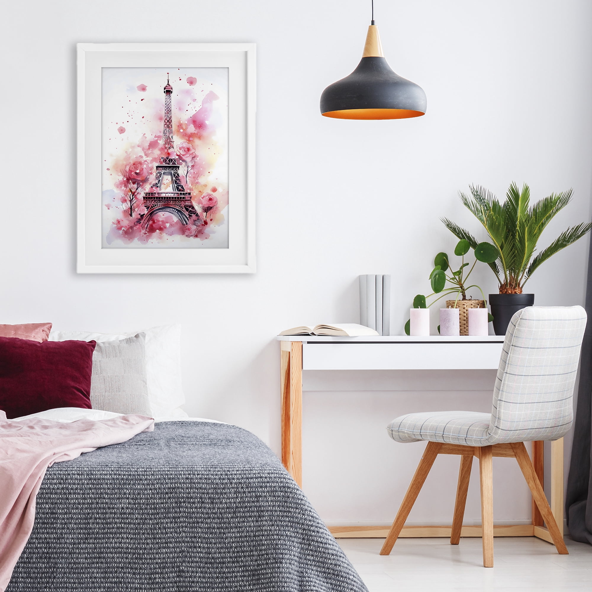 Stupell Industries Eiffel Tower In Roses White Framed Print Under Glass, design by Creative Studio